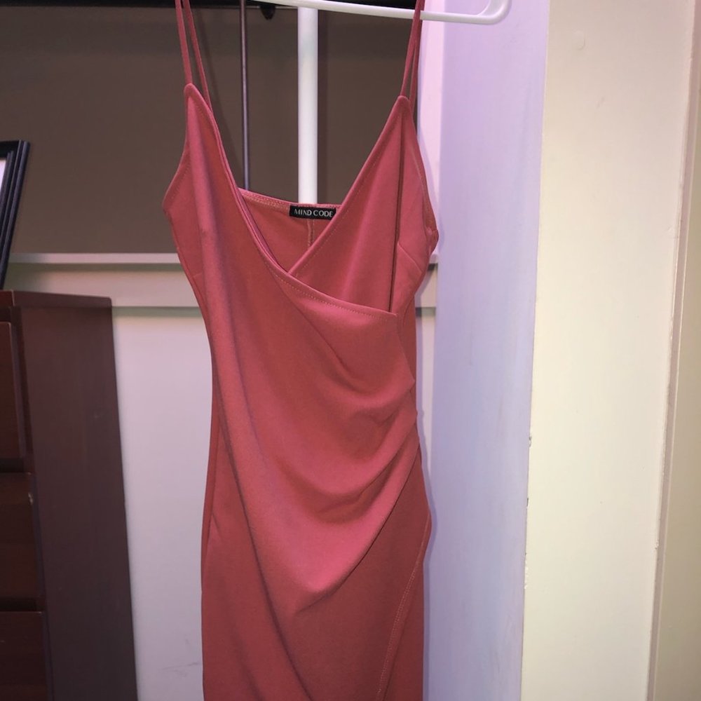 Mind Code Pink Salmon Bodycon Wrap Dress S V-neck